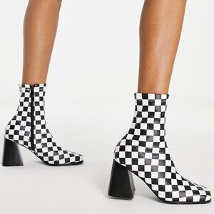 RAID Wide Fit Clever mid heel sock boots in mono checkerboard
